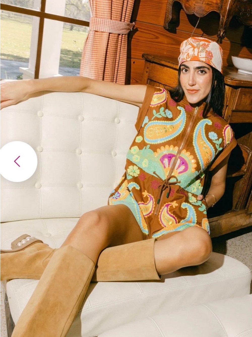 QUEEN OF SPARKLES Brown & Neon Paisley Zip Up Romper NWOT size Small